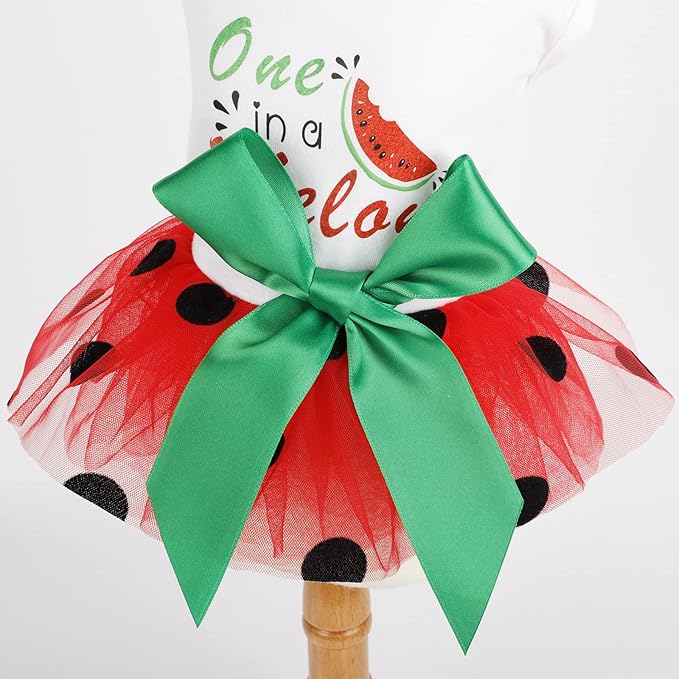 Small Dog Dress for Girl Watermelon Polka Dots Mesh Outfit, Summer Fall Tutu Dresses Cat Apparel, Cute Pet Puppy Clothing Doggie Outfits (X-Small, Watermelon Red)