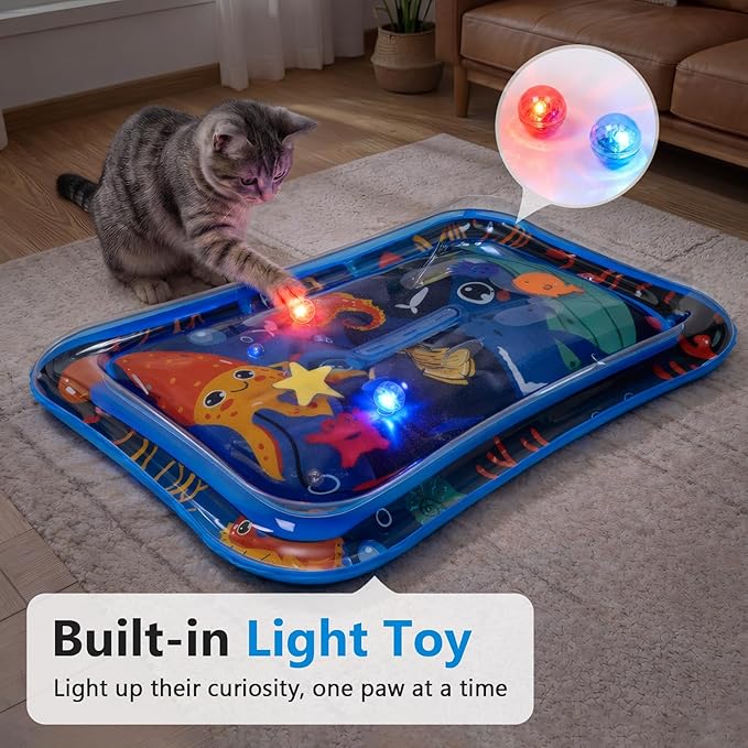 Thickened Cat Water Sensory Play Mat with 2 Attractive Balls, Cat Water Bed Toy for Cats Dogs Kittens Puppies Pets