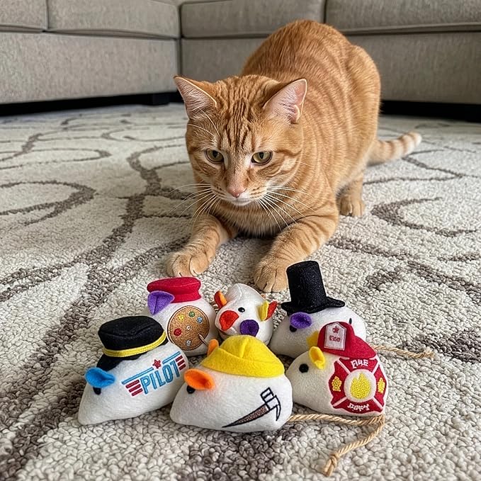 SPOT Mice at Work Cat Toys, Catnip Filled Plush Mice for Indoor Cats, Lightweight Toy Mice with Career Designs, for Single or Multi Cat Homes, 3 in, 6 Count