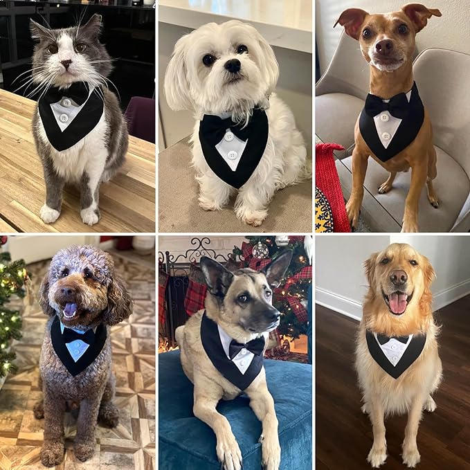 Formal Dog Tuxedo, Wedding Pet Bandana Birthday Dog Tux Costume Puppy Outfit Adjustable Collar with Bowtie, Dog Clothes for Small Medium Dogs Cats, Dog Wedding Attire Party Clothing Apparel (Small)