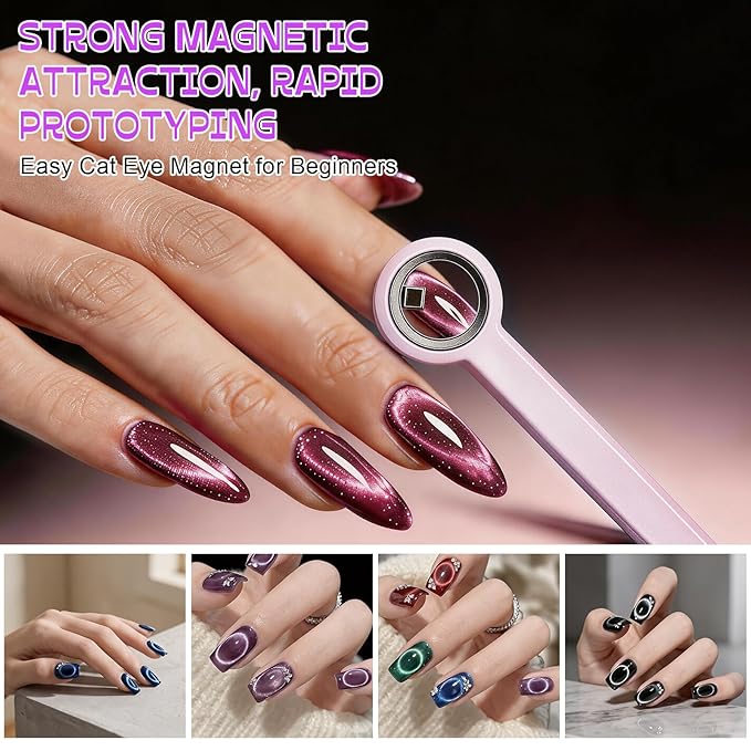3 Pcs New Ring-Shaped Cat Eye Magnet for Nails, Portable Hollow Circular Cat Eye, 2-in-1 Circle and Y Shape Nail Magnet Tool, Strong Nail Tool, Home DIY, Beginners and Nails Artists