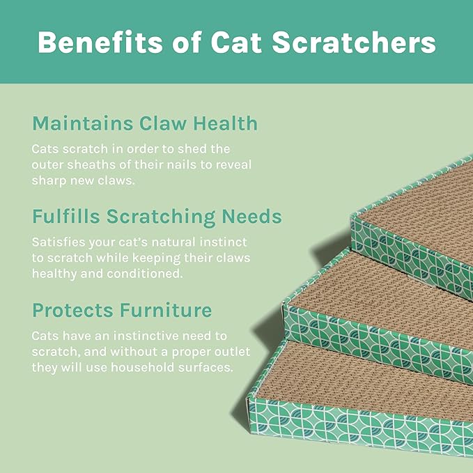 Kitty City 3-Pack XL Double Sided Corrugate Cat Scratcher Pads with Catnip - X-Large Horizontal Cat Scratcher Mats, Reversible Corrugate Nail File Scratchers - Spring Design, 18” x 10” Each