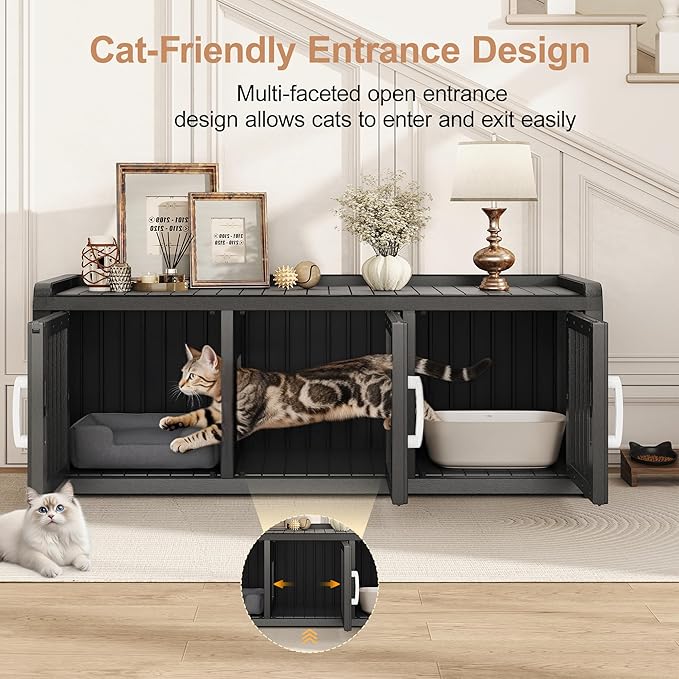 KAMABOKO Cat Litter Box Enclosure Hidden Litter Box Furniture with Door and Window, Multi-Functional Cat Furniture for Living Room Bedroom, Black