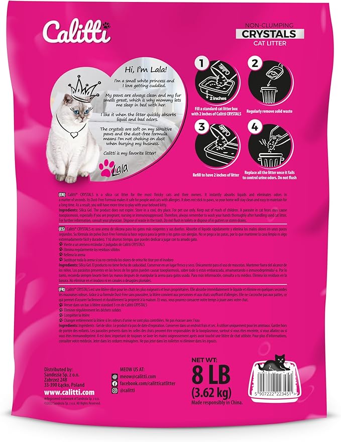 Calitti Premium Crystal Cat Litter – Ultra Absorbent & Maximum Odor Control – 99.9% Dust-Free, Low Tracking, Non-Clumping Silica Gel – Unscented – 16 lb (2 x 8 lb Packs)