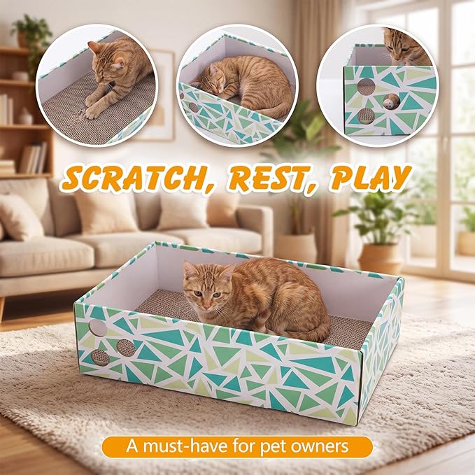 Cat Scratch Pad with Box, 5 Packs in 1 Cat Scratcher Board for Indoor Cats, Reversible Heavy-Duty Corrugated Scratching Board for Cats, Medium and Small Cats, Furniture Protection