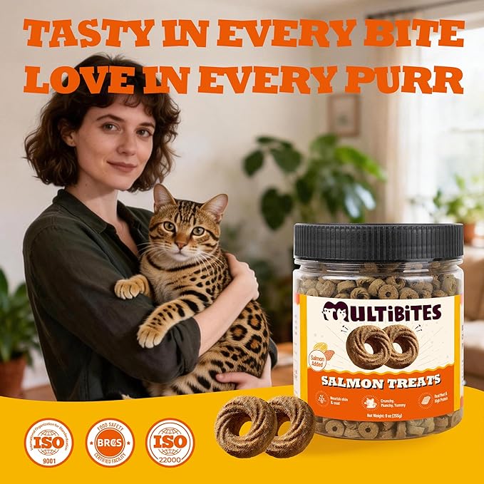 Salmon Treats for Cats, Omega-3 Supplement with Real Salmon, Natural Fish Oil & Fresh Chicken Livers - Provides Easily digestible Protein for Kittens with Sensitive stomachs (9 oz)