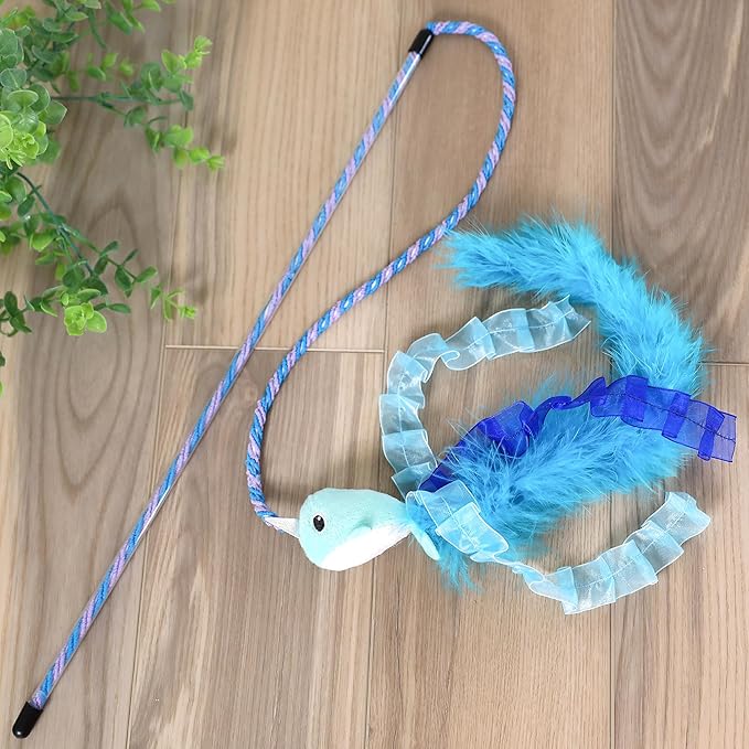 Nifty Narwhal Feather Cat Wand Toy, String Toy, Interactive Cat Toys with Catnip, Enrichment for Indoor Cats and Kittens