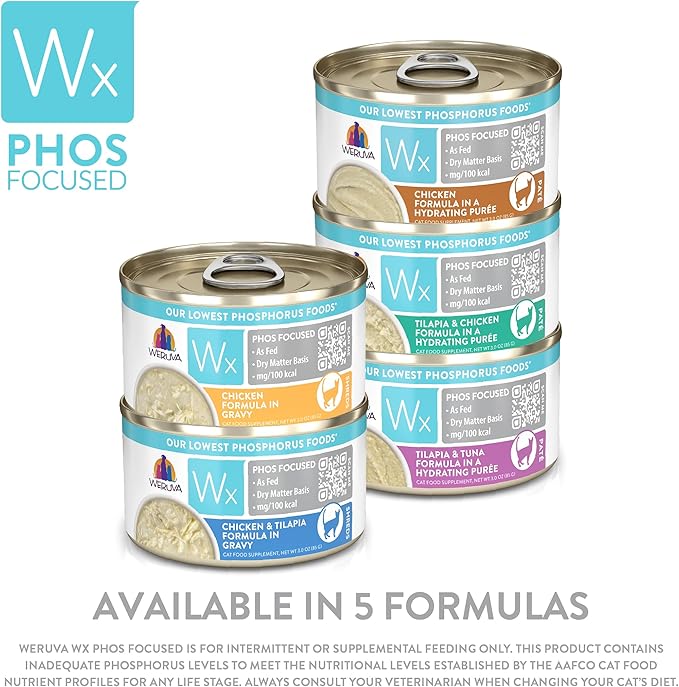Weruva Wx Phos Focused Tilapia & Chicken Formula in a Hydrating Purée, 3oz Can, Pack of 12