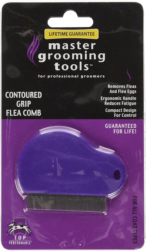 Master Grooming Tools Contoured Grip Flea Comb, Purple