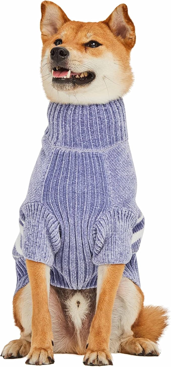 Blueberry Pet Cozy Soft Chenille Classy Striped Dog Sweater in Stonewash Blue, Back Length 22", Pack of 1 Clothes for Dogs