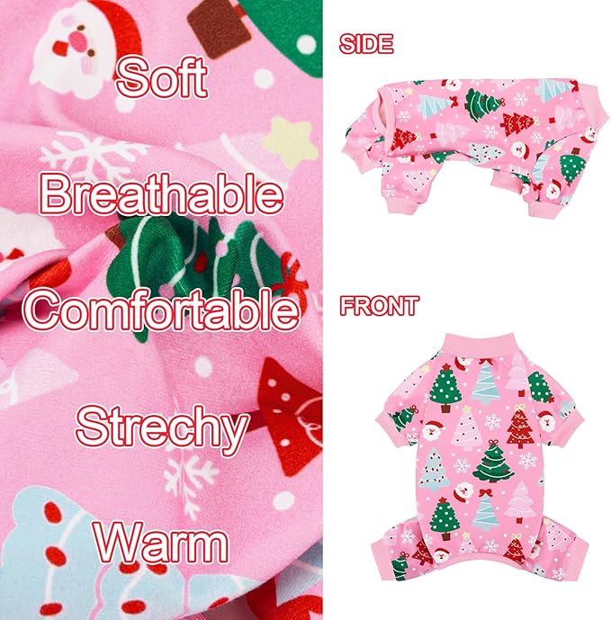XPUDAC Christmas Dog Pajamas Christmas Tree Puppy Clothes for Small Medium Dogs Girl Holiday Pet Outfit Pjs Doggie Bodysuit Cat Apparel, Pink, L