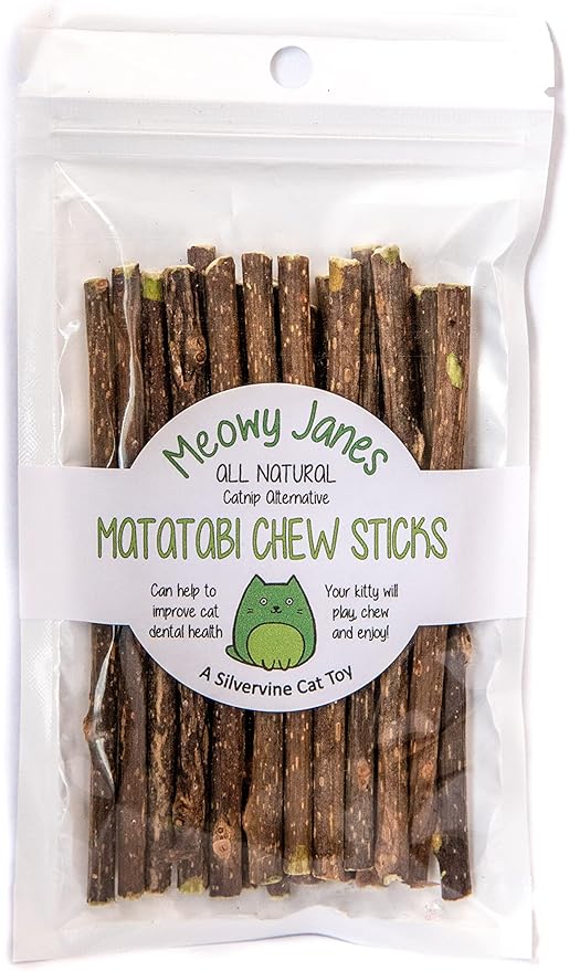 Meowy Janes 20 Ct Mini Matatabi Cat Chew Sticks - an All Natural Silvervine Cat Toy and Treat - Catnip Alternative