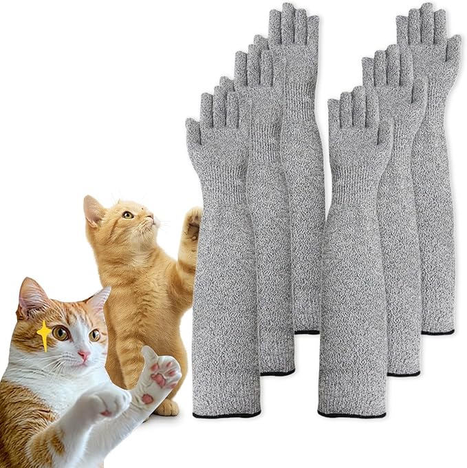 Ultra-Flexible Pet Handling Sleeves: 15.7” Kevlar Scratch-Resistant Gloves for Cat Grooming, Nail Trimming & Arm Protection