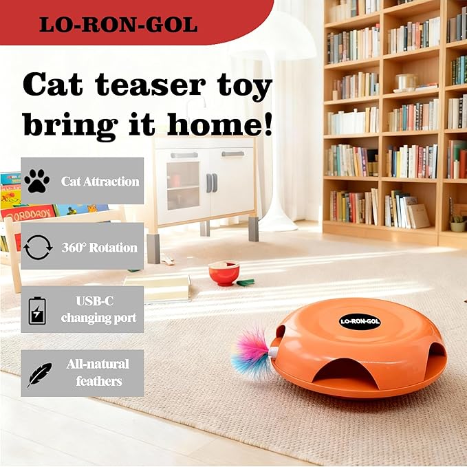 Interactive Whack-a-Mole Cat Toy — Automatic Mushroom Feather Pop-Up Play Toy for Cats, Cognitive Stimulation & Exercise, Durable Pet Entertaining Game (Orange)