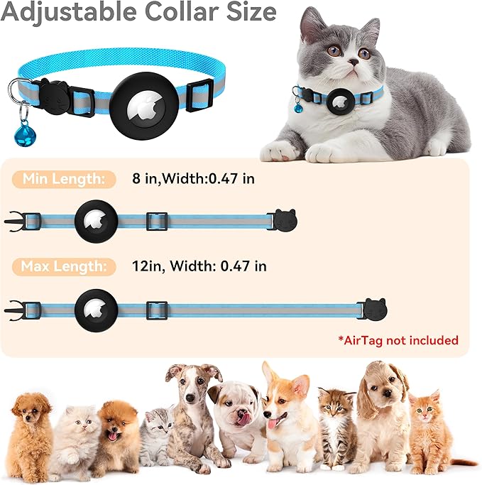 Cat Collar Breakaway, Adjustable Cat Collar with Apple Holder and Bell, Lightweight Kitten Collars for Cats, Kittens (Blue)