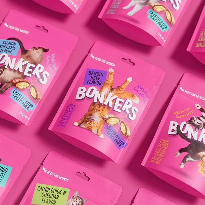 Bonkers Bites Bangin' Beef Flavor Crunchy & Soft Treats for Cats, 6.3oz Bag (Pack of 6)