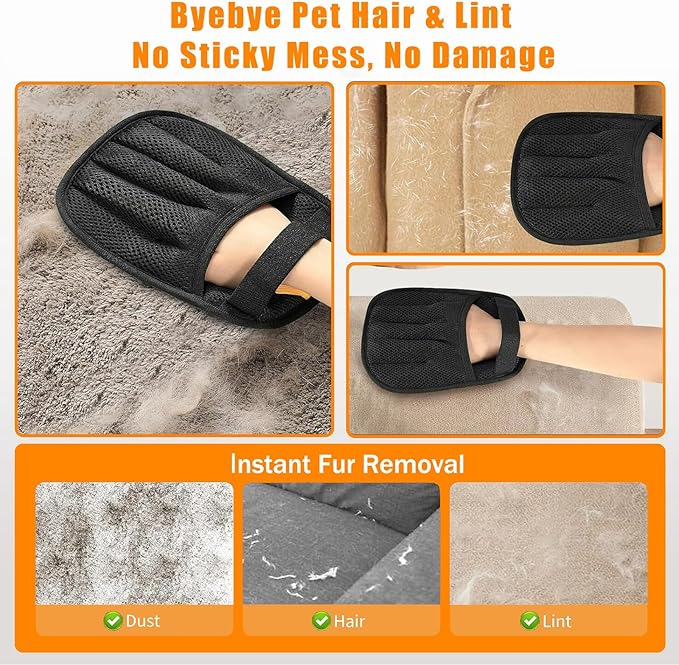 2-Pack Electrostatic Pet Hair Removal Gloves - Reusable Grooming & Cleaning Gloves for Dogs and Cats, Furniture, Clothing, Car Interiors, Beds & Couches (Fit All Hand Sizes)