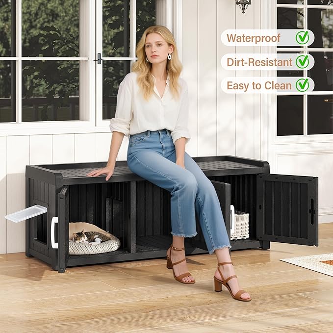 KAMABOKO Cat Litter Box Enclosure Hidden Litter Box Furniture with Door and Window, Multi-Functional Cat Furniture for Living Room Bedroom