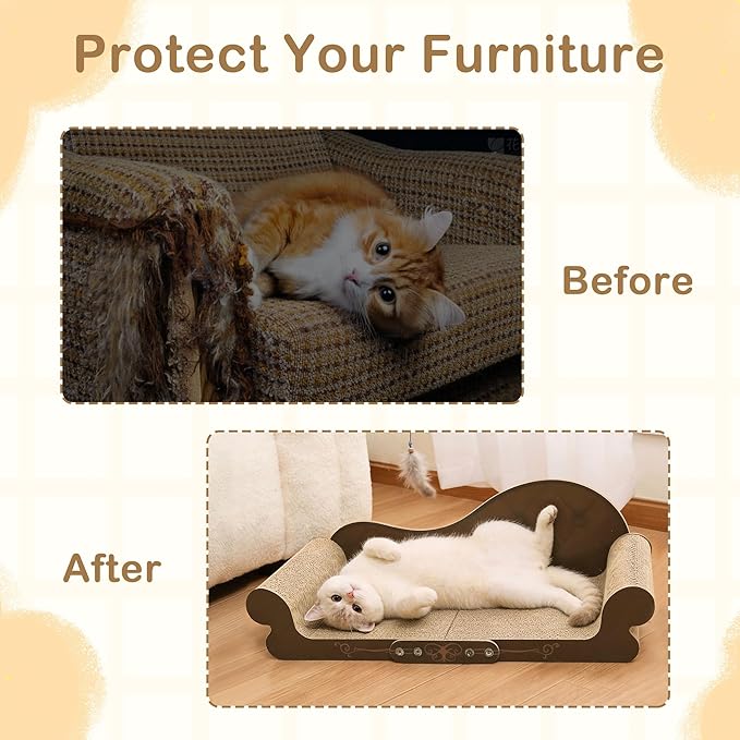 DWCN 26" Large Cat Scratcher Bed, Durable Cardboard Cat Couch Scratching Board, Long-Lasting Scratch Lounge for Indoor Cats, Furniture Protector