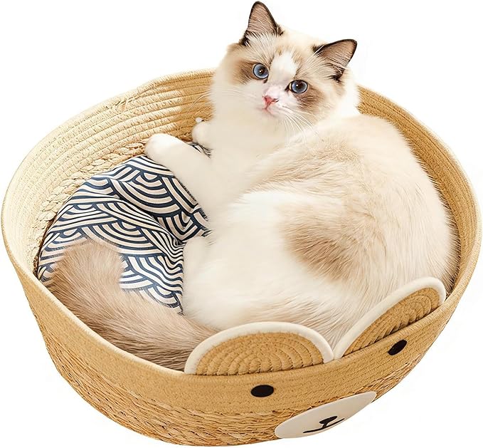 Weaving Cat Nests, Safe and Secure Pet Nest, 35x35x13cm, Cute Pet Bed for Indoor Cats Couch, Cat Bed Basket, Stylish and Functional Pets Furniture, for Lounging, Napping, Or Hiding