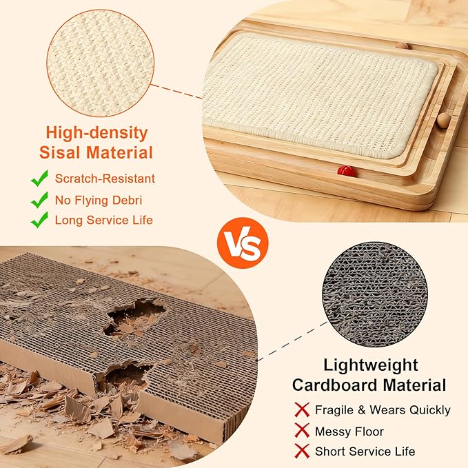 Cat Scratching Pad with Ball Track Toy Interactive Cat Scratcher Board with Rolling Balls Natural Wood Sisal Cat Scratch Pad for Indoor Cats