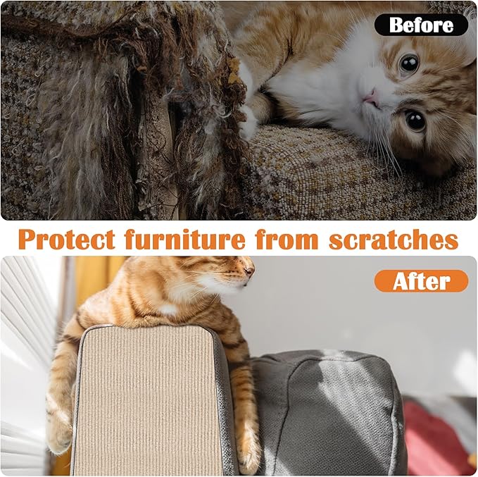Cat Scratch Deterrent for Furniture - 100" x 15.8" Trimmable Self-Adhesive Cats Claws Scratch Pads, DIY Cat Climbing Couch Protector for Scratch Post Cat Tree Replacement Indoor (Khaki)