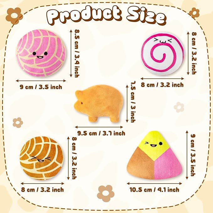 L1rabe Mexican Catnip Stuffed Toys for Cats - 5Pcs Pet Days Mexican Concha Catnip Toys, Pan Dulce Toys for Cat Lovers Fiesta Gift Indoor Kitten Chew Bite Kick Non-Toxic Interactive Pet Supplies