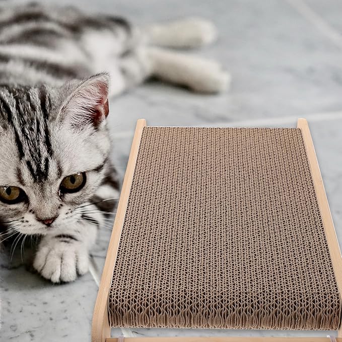 Toyvian Large Cat Scratching Board and Bed Corrugated Paper Cat Scratcher with Frame Vertical Scratch Pad for Furniture Protection and Claw Grinding