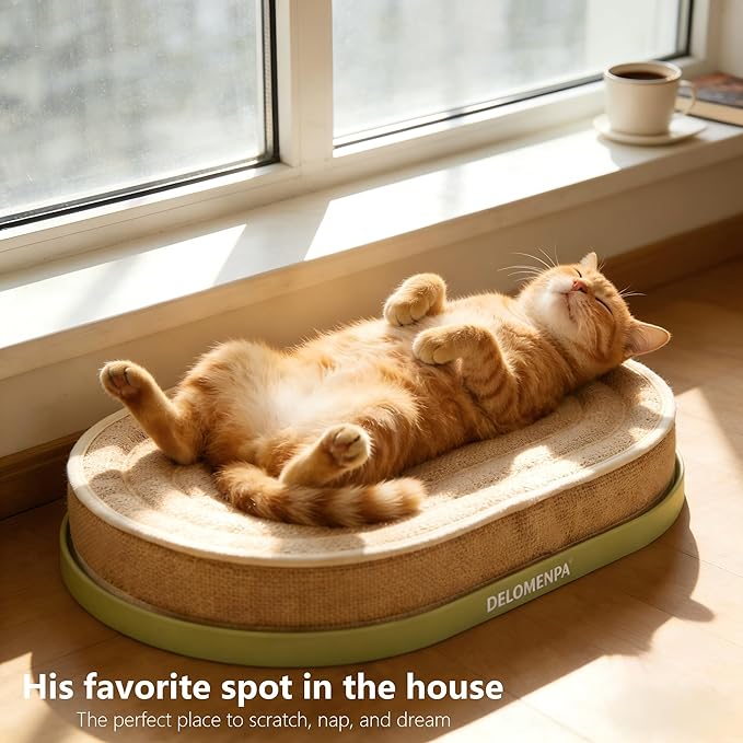 Large Sisal Cat Scratcher Lounge, 2-in-1 Cat Bed with Durable Base & Plush Foam Cushion, Non-Shedding Cat Scratching Pad for Indoor Cats, 22"x14" Oval Nest, No Mess Furniture Protector