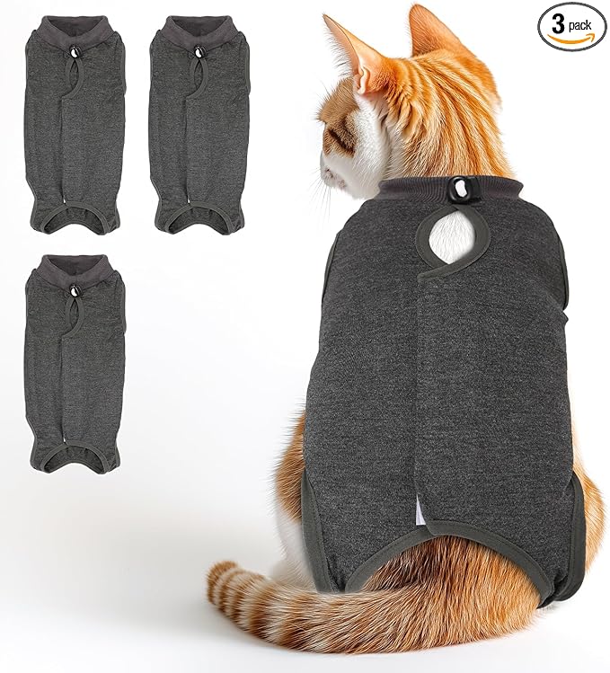 3 PCS Cat Recovery Suit for Spay Abdominal Wounds Female, Cat Onesie for Cats After Surgery, Pet Surgery Recovery Suit Kitten Onesie for Cats Anti Licking
