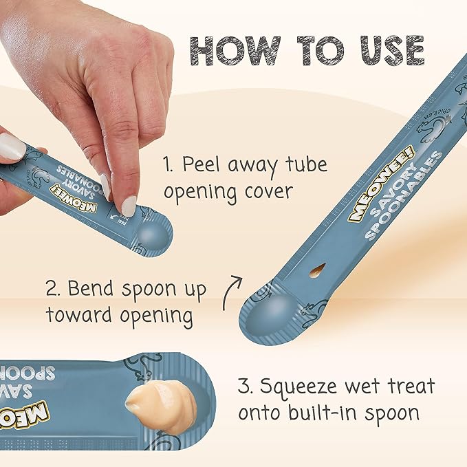 MEOWEE! Savory Spoonables with Real Tuna, Chicken & Duck, 8 Count Tube, Triple Flavor Squeezable Lickable Wet Treats for Cats with Built-in Spoon for Less Mess (Pack of 2)