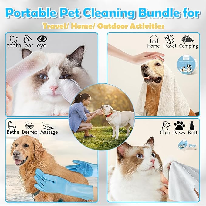 Pet Grooming Gloves Kit, Dog Washing & Cat Brush Glove with Silicone Bristles