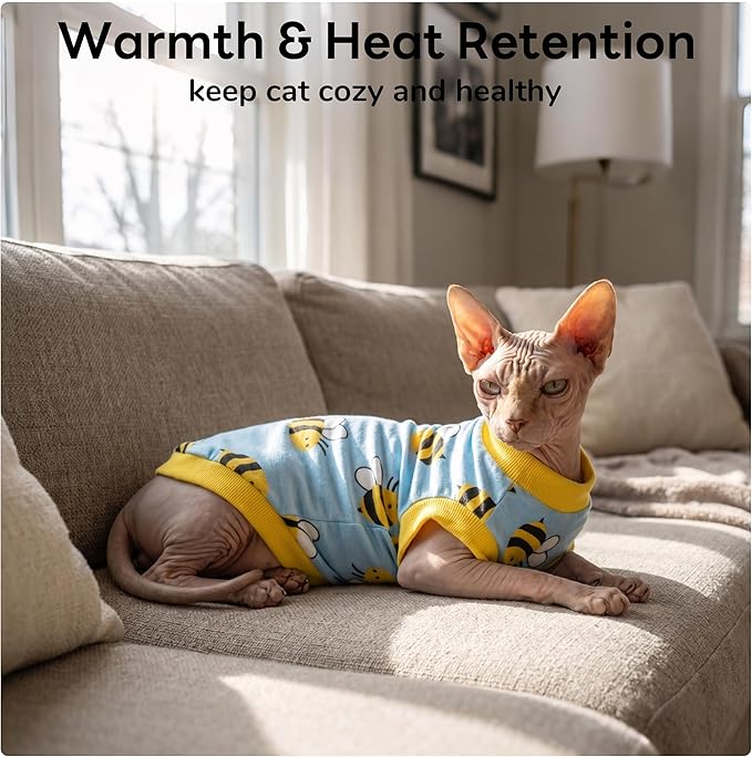 PUMYPOREITY Sphynx Cat Clothes, Stretchy Sweater, Soft Shirt, Pullover Pajamas, Turtleneck for Sphynx, Cornish Rex, Devon Rex, XS