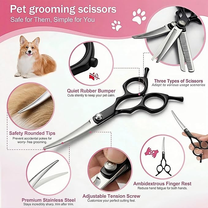 19PCS Dog Bath Kit & Dog Brush Kit for Dogs & Cats - Professional Pet Grooming Tools Set with Shedding Brush, Bath Scrubber, Dematting Comb & Storage Bag - Complete Dog Washing Essentials, Pink