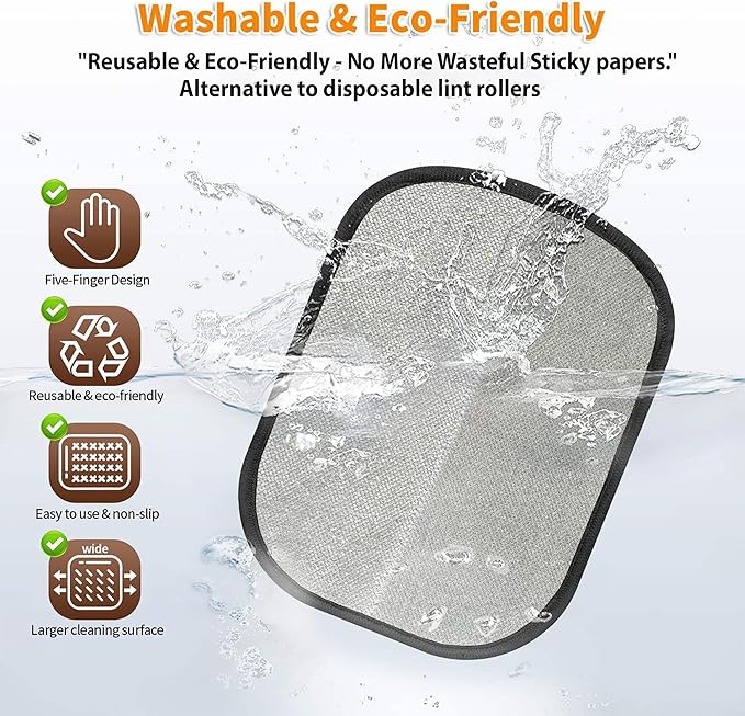 Pet Hair Removal Glove for Cats & Dogs – 2-in-1 Electrostatic 5-Finger Fur & Lint Remover with TPR Scraper, Reusable Magic Brush for Couch, Carpet, Furniture, Clothing & Car Seats