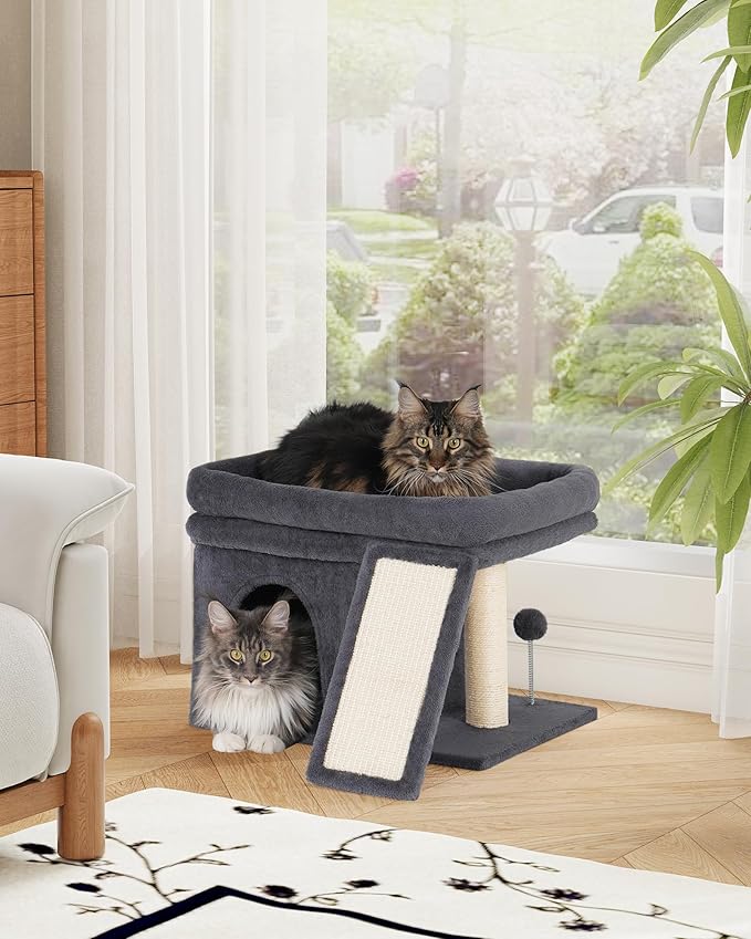 Aechonow Cat Tree for Large Cats, 14Inch Cat Tree Tower with Scratching Post, 20x16.5Inch Perch Bed for Adult Senior Cats, Removable Washable Mat, Dark Gray