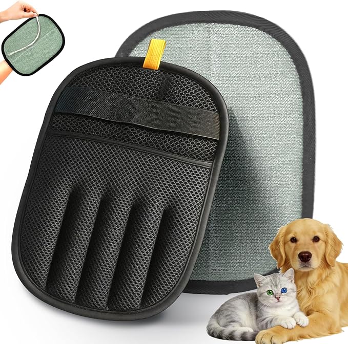 Pet Hair Removal Glove for Cats & Dogs, Reusable Electrostatic Fur Remover Mitt, Washable Five-Finger Cleaning Tool for Couch, Carpet, Car Seat, Clothing & Laundry