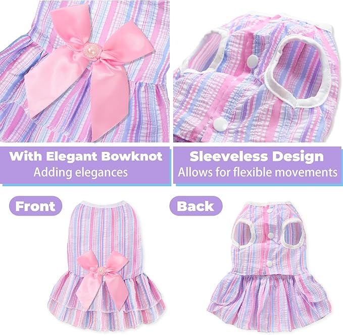 XXS Dog Clothes Girl, 2 Pack Cute Pink & Purple Dog Dress, Dog Dresses for Small Dogs Girl, Breathable & Lightweight Puppy Clothes for Summer Birthday Party