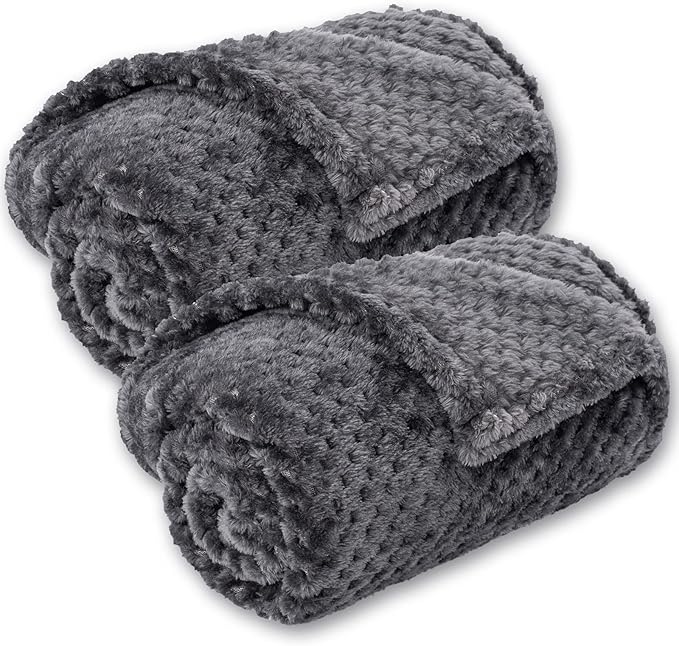 Warm Soft Fuzzy Dog or Cat Blanket, Plush Fleece Throws for Puppy, Kitten, Bed, Couch, Sofa, Travel (S/24" x 32", Grey Black)