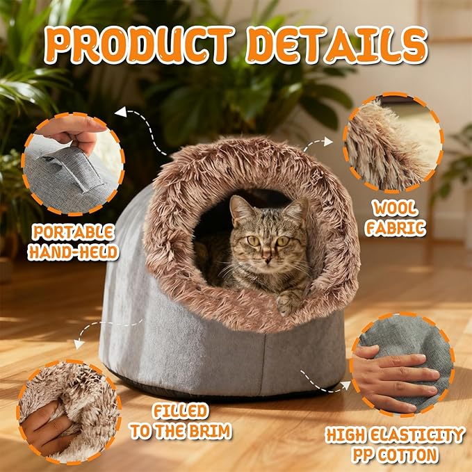 Winter Warm Pet Cave Bed, 2026 New Winter Cozy Cat Tent for Indoor, Soft Plush Cozy Indoor Nest with Non-Slip Bottom for Small Medium Dogs, Cats (Dark Gray, L, 20 * 16 * 15inches)