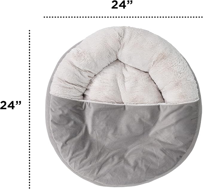 Best Friends by Sheri Cozy Cuddler Ilan Covered Cat and Dog Bed with Attached Blanket, Gray, 24"x24"