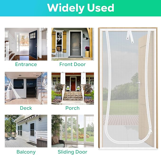 New Reinforced Cat Screen Door, Fits Door Size 38''x 81'' Heavy Duty Pets Proof Screen Door with Bilateral Zipper, Prevent Dogs Cats Running Out from Home, Bedroom,Living Room, Kitchen Patio Door