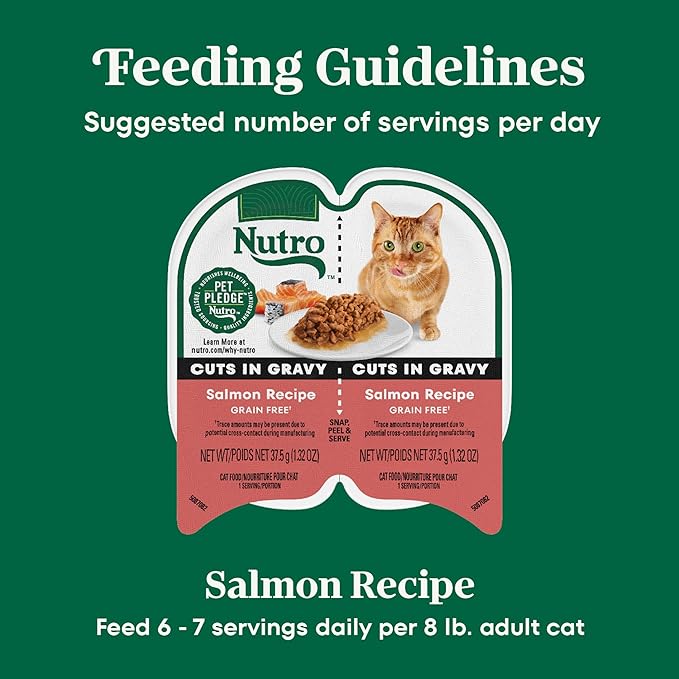 Nutro Perfect Portions Wet Cat Food Cuts in Gravy Salmon Recipe, Cat Food Wet Recipe, 2.64 oz. Twin-Pack Trays (24 Count)