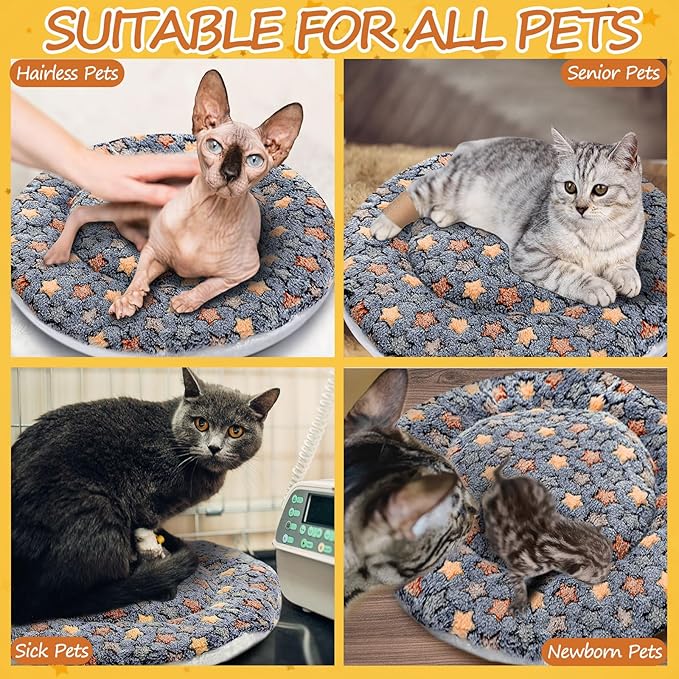 VitalCozy 2 Pack Self Heating Cat Pad Self Heating Cat Bed Machine Washable Heat Pet Mat Reversible Body Thermal Warm Round Dog Bed Crate Blanket for Feral and Indoor Cats(16'',Star)