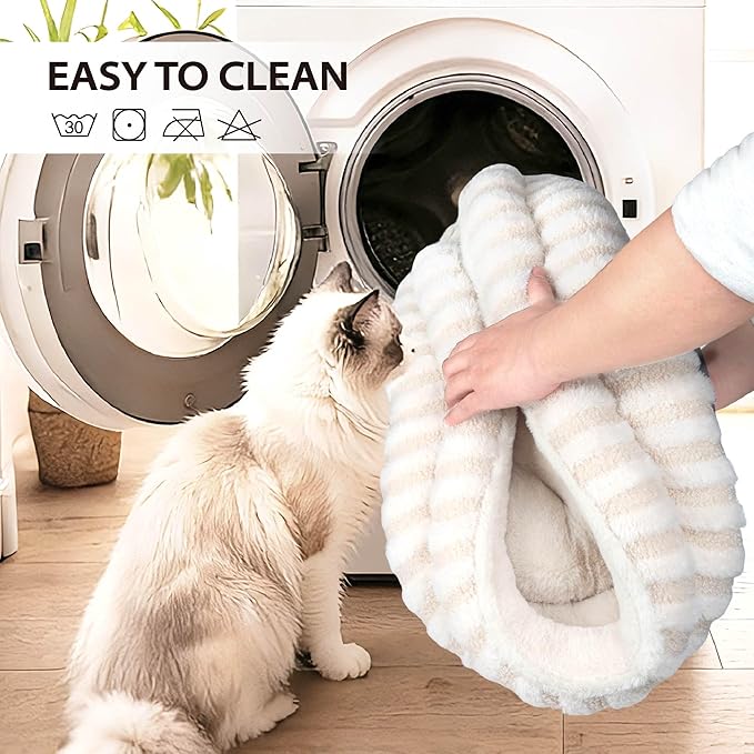 Cat Bed Puppy Bed - Washable Round Cat Beds for Indoor Cats, Soft Corduroy Fleece Pet Bed for Kitten and Samll Dog with Removable Double Sided Inner Cousion, 26", Beige