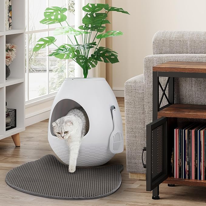Eggloa6 Litter Box Plant Cat Litter Box Enclosure Extra Large Hidden Litter Box with 5PCS Litter Box Liners, Cat Litter Mat, Smart Odor Removal System for Cat Kitty Rabbit Mini Dutch Pig