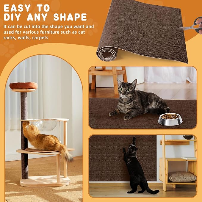 2pack Cat Scratch Couch Furniture and Wall Protector | Adhesive Cat Scratch Pad for Covering Cat Tower, DIY Climbing Cat Scratcher Couch Protector from Cat Claws Scratching (Brown)