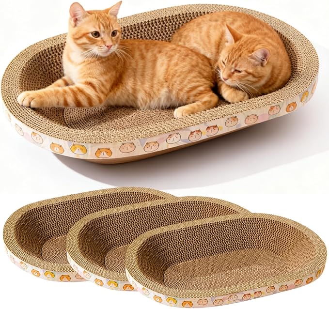 3 Pack Large Cat Scratcher Cardboard, Oval Cat Scratcher Bed Cat Scratch Pad Board Lounge Couch for Indoor Cats Bowl Shaped Cat Scratching Post Nest for Cats Grinding Claw Furniture Protector