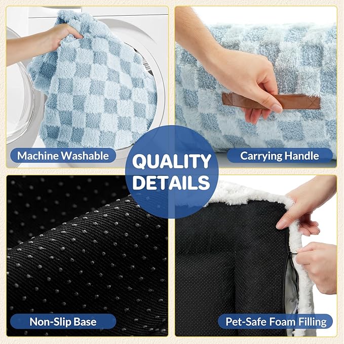 ABCPET Cat Bed Cat Couch for Puppy and Kitten, Fluffy Pet Sofas Medium Dog Sofa Bed, Supportive Cats Sofa for Indoor Cats, Washable Cover & Non-Slip, 32 inch, Blue