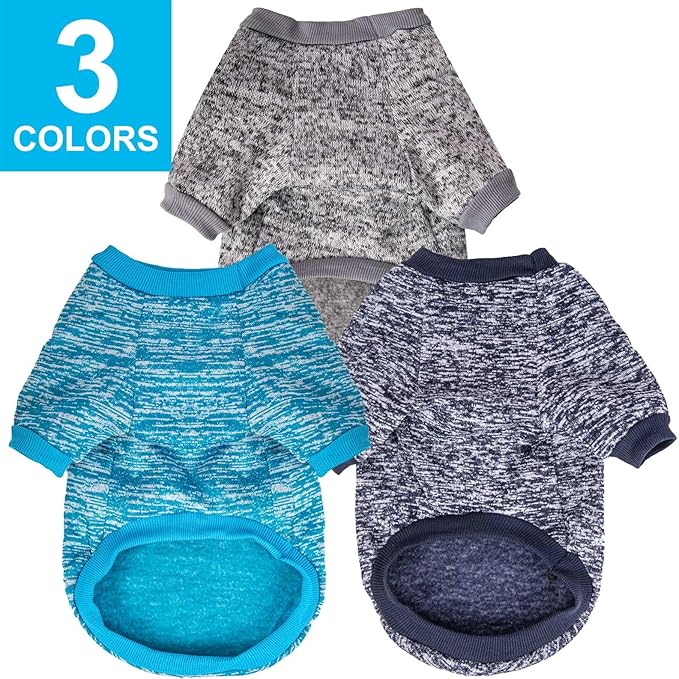 3 Pack Dog Sweater, Dog Sweaters for Small Dogs, Warm Soft Pet Clothes for Puppy, Medium Large Cat, Dogs Girl or Boy, Dog Shirt for Winter Christmas (Grey+Navy+Blue, X-Large)